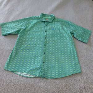 Heybo Fishing Shirt Mens XL Button Up Vented Green Short Sleeve Outdoor Boating
